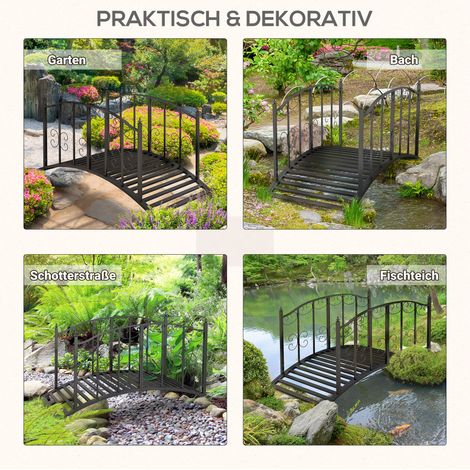 Pont de jardin style vintage en métal, décoration pour jardin et bassin, 119x67x70 cm, noir (1/4)