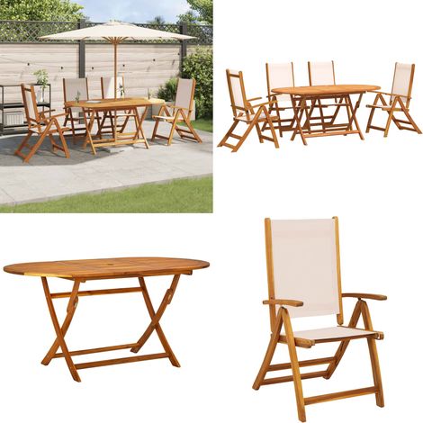 Juego comedor de jardín 5 pzas madera maciza acacia y textileno - Comedor - Mesa de jardín