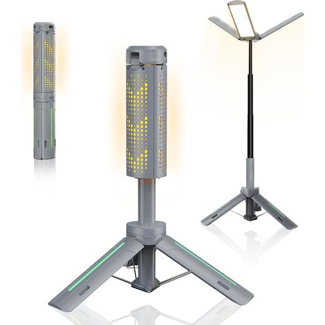 Lampe de travail 8000 mAh, 3000 lumens - 3 têtes réglables - Lampe torche à intensité variable - Trépied extensible de 1 m (1/4)