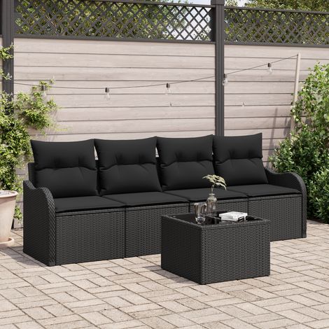 5-teiliges Garten-Sofa-Set mit Kissen Schwarz Poly Rattan vidaXL587175 (1/5)