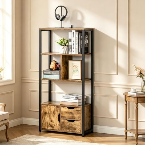 Hohes Regal 58x24x122 cm aus Holzwerkstoff und Stahl, schwarz – MEUBLIV (1/5)