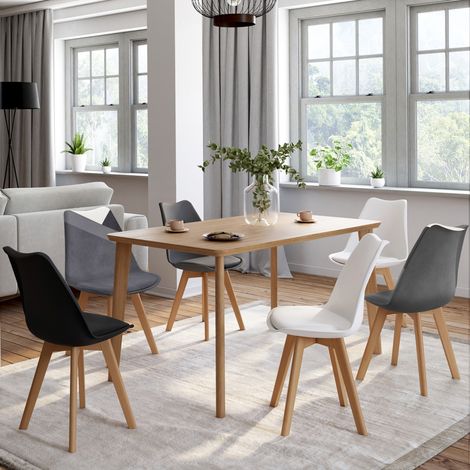 Lote de 6 sillas escandinavas SARA de terciopelo patchwork gris oscuro, blanco, negro y negro, gris y blanco