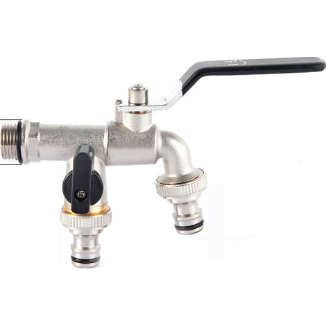 Robinet double sortie noir 3/4 pouces – Laiton chromé et nickelé – Connexion facile pour machines à laver – Débit rapide