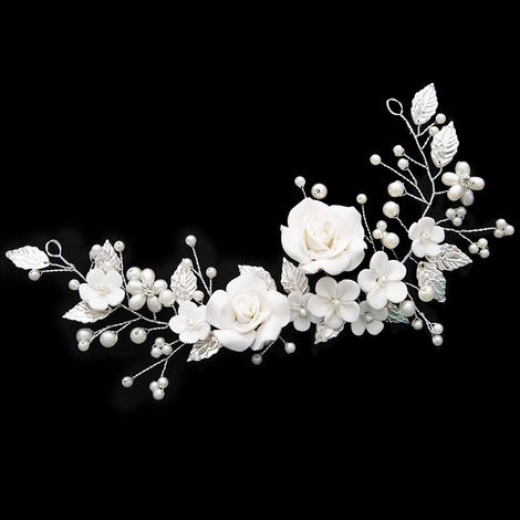 Vigne de mariage à fleurs avec perles, serre-tête de mariée pour femmes et filles, accessoire cheveux élégant, bandeau floral nacré, coiffure de cérémonie, lot de 2 (1/5)
