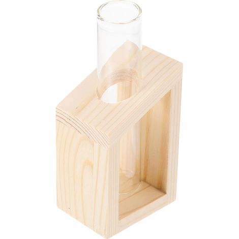 Vase Tubulaire en Verre Transparent avec Support en Bois - Idéal pour Plantes Hydroponiques, Décoration de Table et Salon