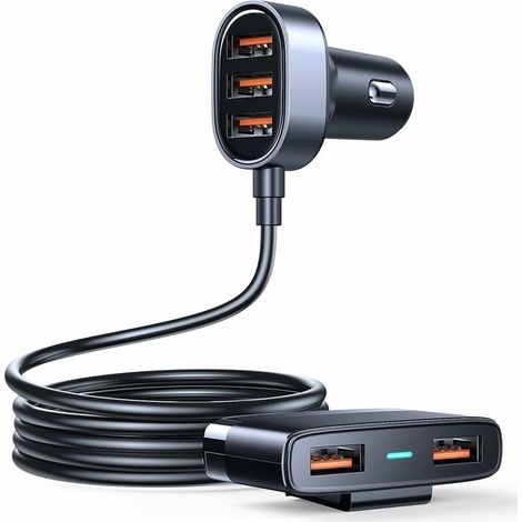 5 chargeurs de voiture multi-ports, , chargeur de voiture pour smartphone, chargeur de voiture multi-USB avec câble de 1,5 m (1/5)