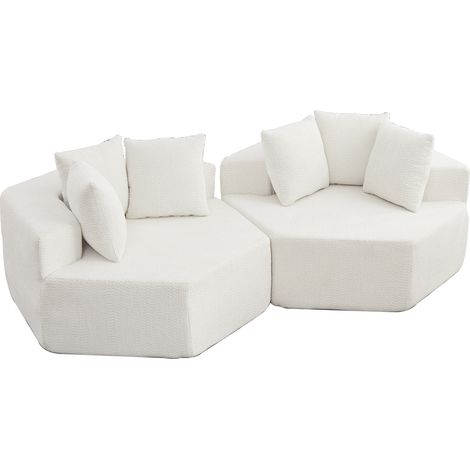 Sillón modular hexagonal de chenilla beige HOMVRA (1/5)