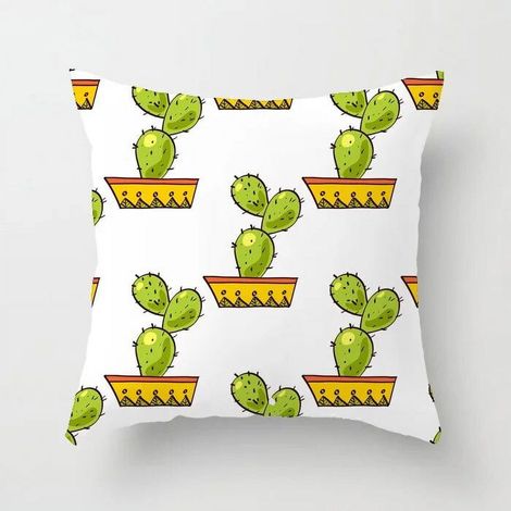 Taie D'oreiller - Coton Linen - Imprimé Cactus - Double Face - Pour Canapé Chaise Bureau Lit Voiture - 40x40 cm (1/5)