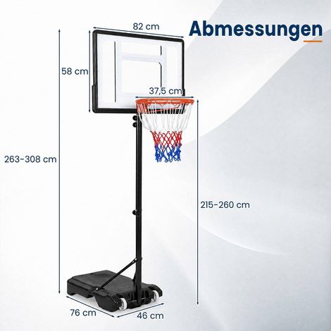 Adjustable Outdoor Basketball Hoop with Wheels, 2.15-2.6M Height (1/5)