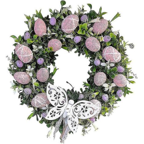 Couronne de Pâques imprimée à plat, guirlande d'œufs avec pendentif lapin suspendu, décoration intérieure (1/5)