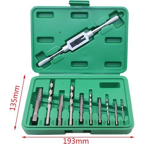 Ensemble d'Extracteur de Vis Cassées, Extractor de Vis de Endommagé Fixations de Boulons Sortis Remover Foret Fastners Outil avec Clé de Maintien 11pcs