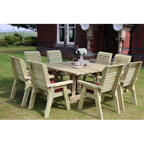 Ergo 8 Seater Square Table Set - L300 x W300 x H103 cm - Minimal Assembly Required - Set of Waterproof Cushions Included