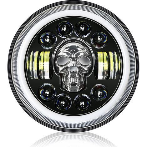 Phare de moto rond RGB de 7 pouces, indice d'étanchéité IP67, avec yeux d'ange et plusieurs modes d'éclairage, adapté aux véhicules tout-terrain 12-80V. (1/5)