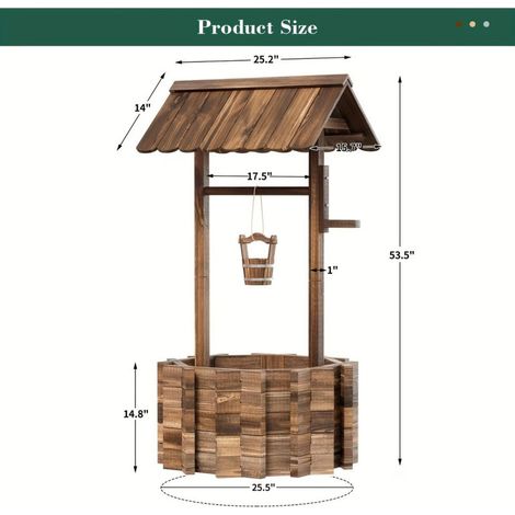 Brown Rustic Wooden Wishing Well Planter 22in, Freestanding Flower Planter with Hanging Bucket, Indoor Outdoor Patio Balcony Garden Plant Decor (1/5)