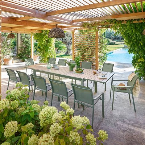 Table de jardin 12 places Evasion extensible beige lin - Hespéride