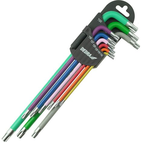 Llaves Torx extralargas DEDRA de colores, juego de 9 T10-T50