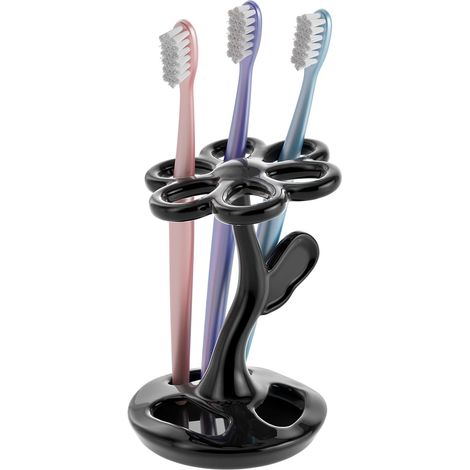 Porte-brosse à dents en céramique en forme de fleur pour salle de bain, peut contenir 6 brosses standard (il est noir) (1/5)