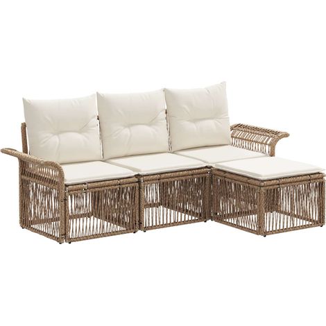 Gartensofa-set 4 pcs Beige Poly-Rattan vidaXL