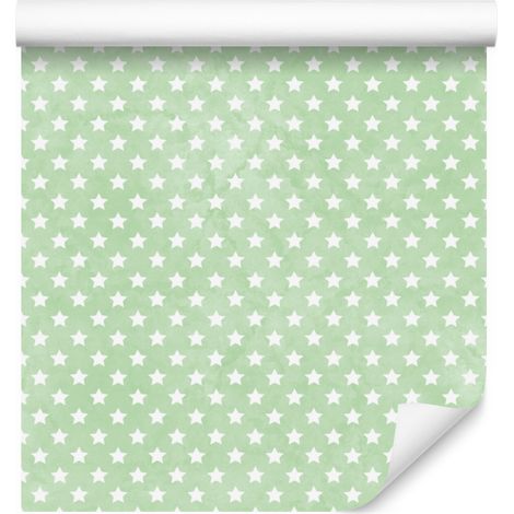 Carta da parati con stelle bianche e color menta per soggiorno e camera da letto, 50x1000 cm. (1/5)