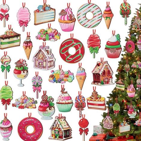Ensemble de 30 décorations de Noël en bois, pour sapin de Noël, bords lisses, sans bavures, styles variés. (1/5)