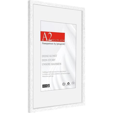 Bilderrahmen A2 (42x59,4cm) Naturholz Eiche Weiß mit Passepartout A3 (1/5)
