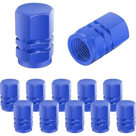 Bouchon Valve Pneu Voiture, 12 Pièces de Cache-poussière de Roue de Voiture en Aluminium, Imperméable et Anti-Résistant, Valve de Pneu Universelle pour Voitures, Camions, Motos (Bleu) (1/5)