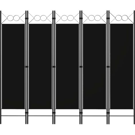Biombo separador de ambientes 5 paneles 200 x 180 cm tela negra y hierro DEC031010