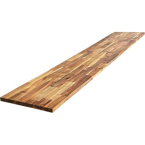 Lot de 3 Tablettes Acacia Massif Pré-Huilé Teck Abouté, L.200 cm x l.30 cm, Ep.18mm (1/5)
