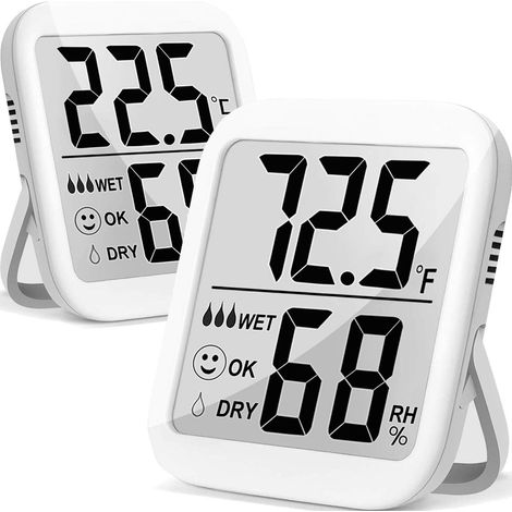 Hygromètre, lot de 2, thermomètre-hygromètre d'intérieur avec double capteur, pour chambre, reptiles, plantes, serre, cave, cave à cigares, guitare. (1/5)