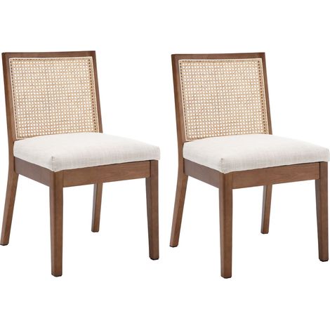 Wahson Dining Chairs 2Pcs in Rattan Rustic Kitchen Chairs Upholstered for Living Room Restaurant, Beige