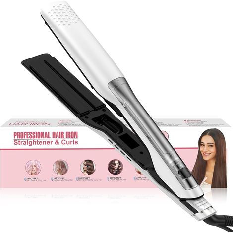 Piastra per capelli a vapore, piastra per capelli a vapore con schermo LCD, piastra per capelli a vapore con 14 impostazioni di temperatura, piastra per capelli a vapore ultra lisciante - lisciatura e (1/5)