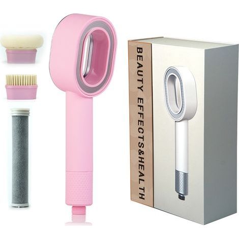 Pommeau de douche avec filtre, douchette 3 en 1 avec brosses/éponge de nettoyage, massage, haute pression, ensemble de douche à économie d'eau pour eau dure (gris)