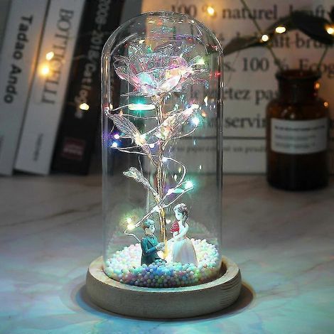 Verzauberte LED-Galaxy-Rose, ewige Blume aus 24-karätiger Goldfolie mit Lichterkette in einer Kuppel – das perfekte Geschenk zu Weihnachten oder Valentinstag. (1/3)