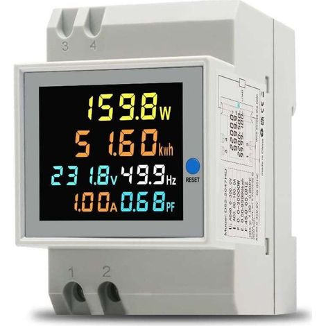 Single-phase energy meter, digital electric meter AC 40-300V 100A, 1-phase electric meter, DIN rail wattmeter, wattmeter, kWh meter, voltmeter, ammeter (1/4)