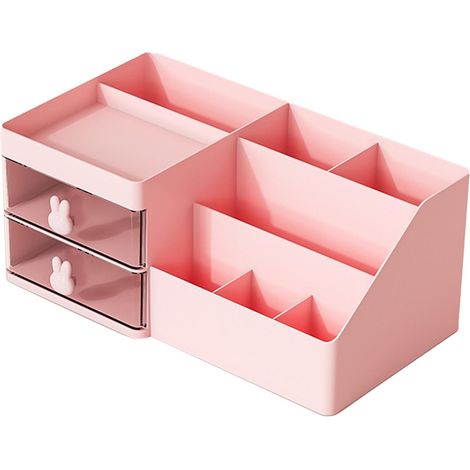 Organisateur de Maquillage avec Tiroirs, Grand Rangement Plastique pour Cosmétiques et Bijoux, Boîte d'Exposition Rose (1/5)