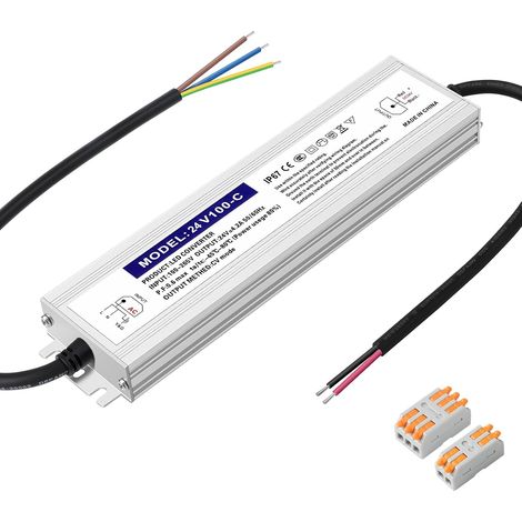 LED Transformateur 24V 100W 4.2A, Alimentation 24V, Transformateur 230V à 24V DC, Étanche IP67 pour Éclairage LED Intérieur et Extérieur (1/5)