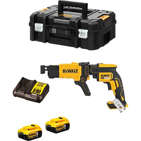 Atornillador para placas de yeso sin escobillas 18V DEWALT + 2 baterias Li-Ion de 5Ah + cargador + maletin Tstak - DCF620P2K