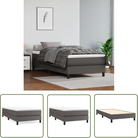 The Living Store Cadre de lit sans matelas gris 90x190 cm similicuir - Cadre De Lit - Lit Double - Lit Gris - Similicuir - Literie (1/5)