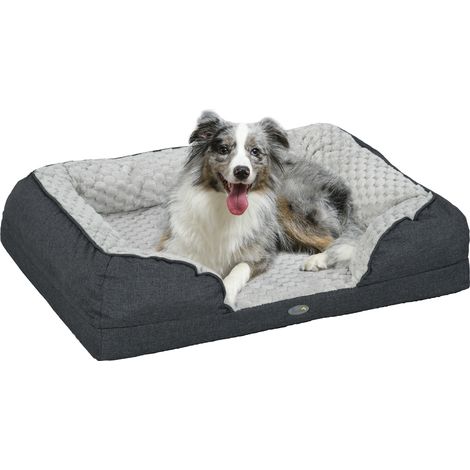 Beyamis Hundebett mit herausnehmbarem und waschbarem Kissen, mittelgroße Hundehütte mit rutschfestem Boden, 90 x 69 x 21 cm, Anthrazitgrau