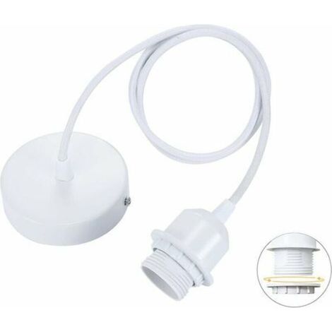 Suspension E27 avec bague à vis, câble textile réglable 100 cm, abat-jour compatible suspension, douille idéale pour suspensions de cuisine, blanc (1/3)