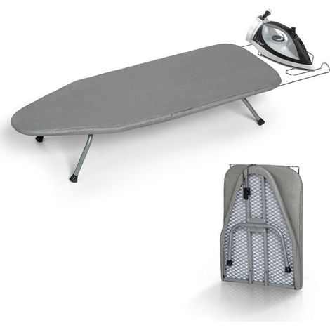 Folding metal ironing board with iron stand, small portable ironing board with heat-resistant cotton cover, mini ironing board for small spaces and travel, blue (1/5)