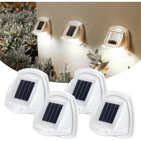 8LED Außen-Solarleuchte, kabellose Sicherheitslampe für Treppen, Außenwandleuchte, wasserdicht IP65, automatisches Ein-/Ausschalten, moderne Solarlampe, Kaltweiß 6000 K, für Garten, Balkon (4 Stück) (1/5)