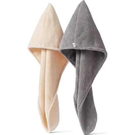 Lot de 2 Serviettes Turbans en Microfibre pour les Cheveux, Séchage Rapide, Serviette de Bain pour Sécher les Cheveux, Gris/Beige (1/5)