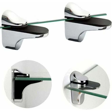 Support d'étagère en verre réglable, ensemble de 4 supports pour étagère en verre, pince murale pour verre, support d'étagère en verre, convient aux étagères en verre. (1/3)