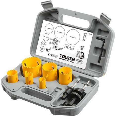 VALIGETTA 9PZ FRESE A TAZZA BI-METALLO 19,22,29,38,44,57MM TOLSEN