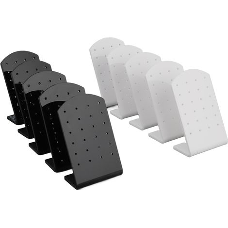 Lot de 10 présentoirs à boucles d'oreilles en acrylique en forme de L (24 trous), pour femmes et filles. Disponibles en noir et blanc. (1/5)