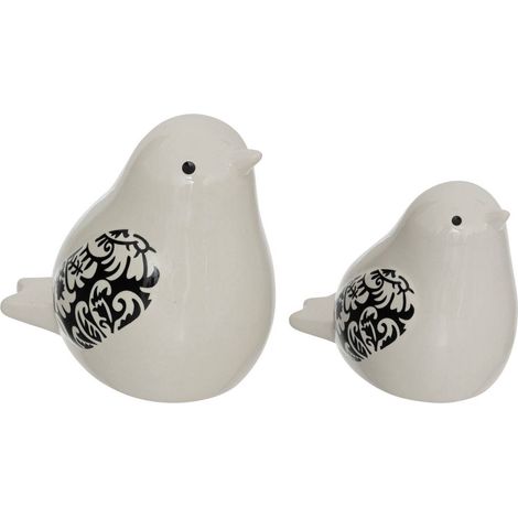 2er-Set Vögel Keramik - weiß - H.11 -5 cm