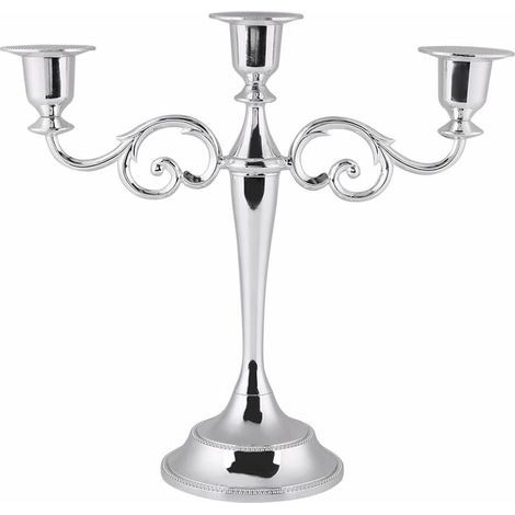 Chandelier 3 Branches Bougeoir en Métal Vintage pour Mariage Décor Maison Table (Color : Silver) (1/5)