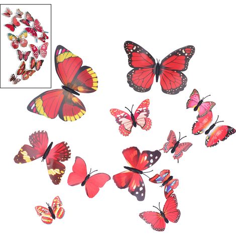 Set mit 12 bunten 3D-Schmetterlings-Wandaufklebern zum Selbermachen zur Dekoration Ihres Zimmers (1/5)