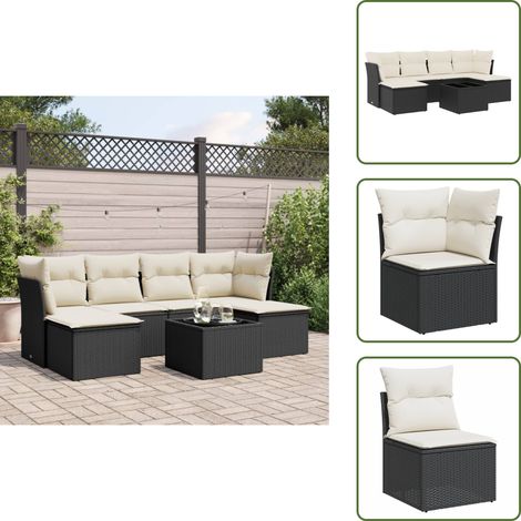 Tavolo da giardino - vidaXL Set Divani da Giardino con Cuscini 7pz Nero Polyrattan - Rattan PE